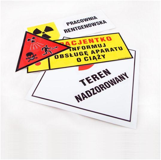Naklejki i tabliczki do oznakowania pracowni RTG Centrum Ochrony Radiologicznej Komplet naklejek do pracowni RTG