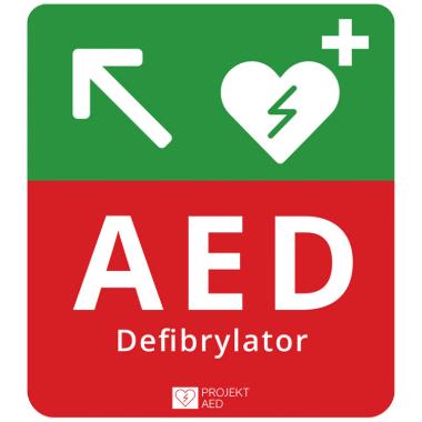 Oznaczenia Defibrylatorów AED Kredos AED w Lewo w Górę
