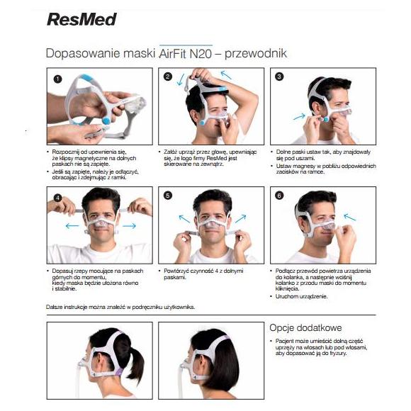 Maski do aparatów do bezdechu sennego i nieinwazyjnej wentylacji RESMED AirFit N20