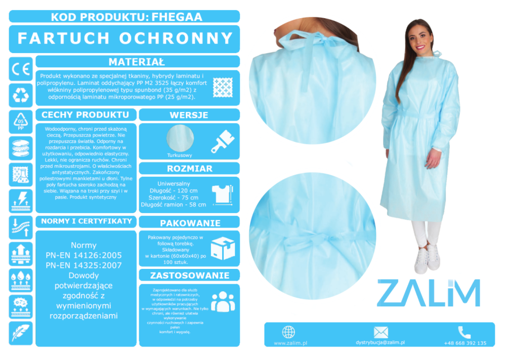 Fartuchy chirurgiczne jednorazowe B/D Laminat 50