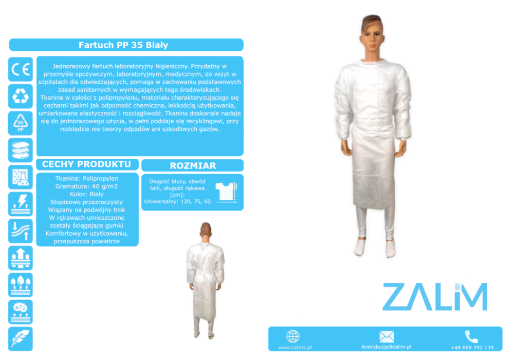 Fartuchy chirurgiczne jednorazowe B/D PP 35
