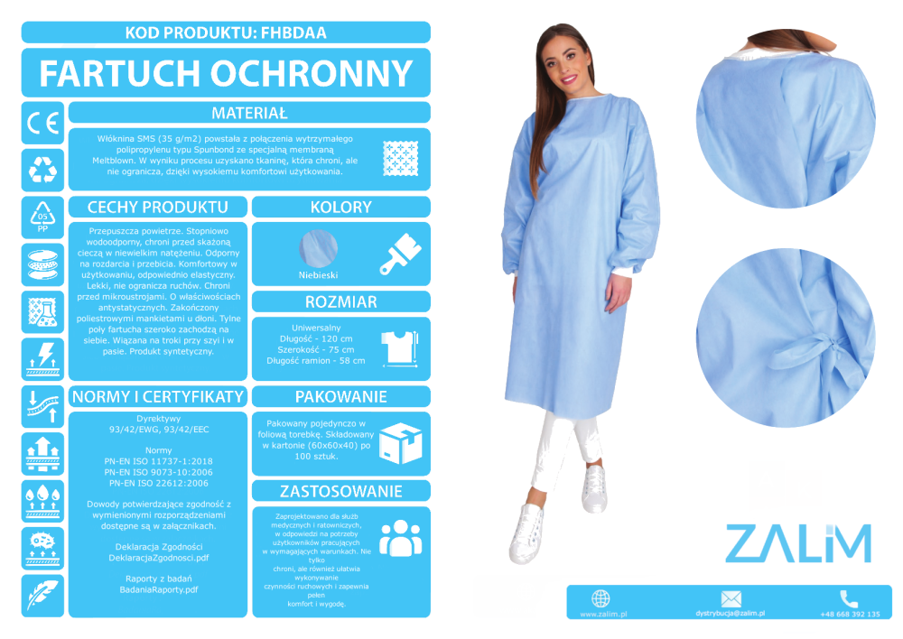 Fartuchy chirurgiczne jednorazowe B/D SMS 35