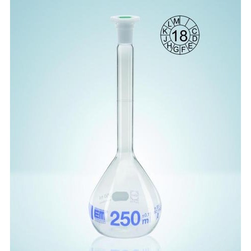 Kolby szklane HIRSCHMANN pomiarowe DURAN klasa A niebieska podz. z korkiem PE