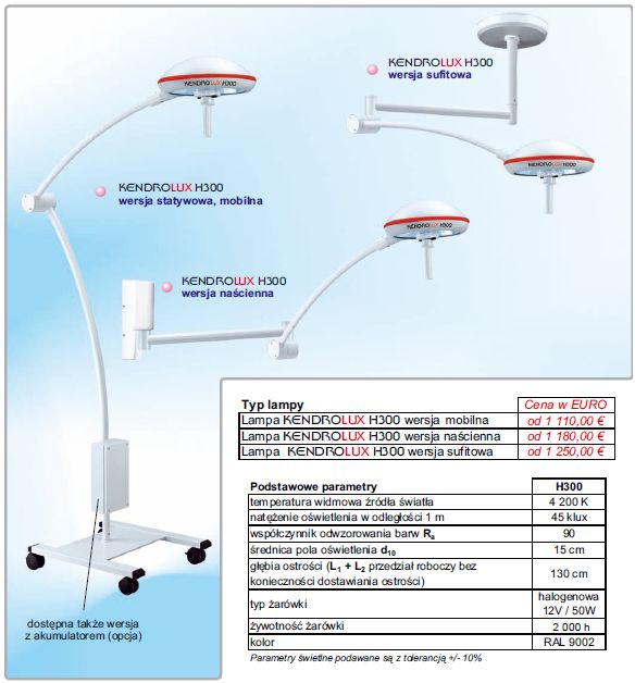 Lampy zabiegowe pojedyncze Kendromed KENDROLUX H300 wersja sufitowa