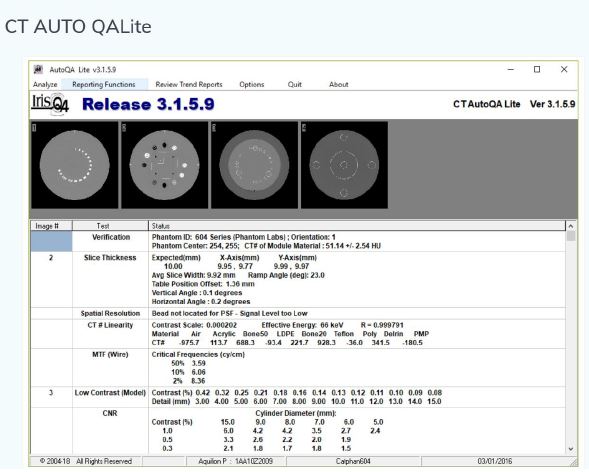 Oprogramowanie do kontroli jakości tomografów komputerowych (CT) Benchmark CT AUTO QALite