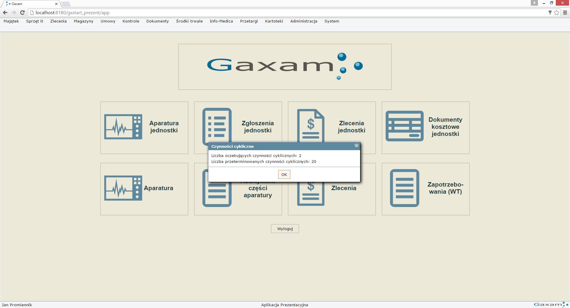 Oprogramowanie do zarządzania aparaturą medyczną Gaxam gxAparatura
