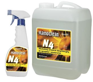 Preparaty myjące do powierzchni ponad podłogowych nano-TECH NanoClean N4   Alkoholowy preparat dezynfekcyjny do sprzętów i powierzchni