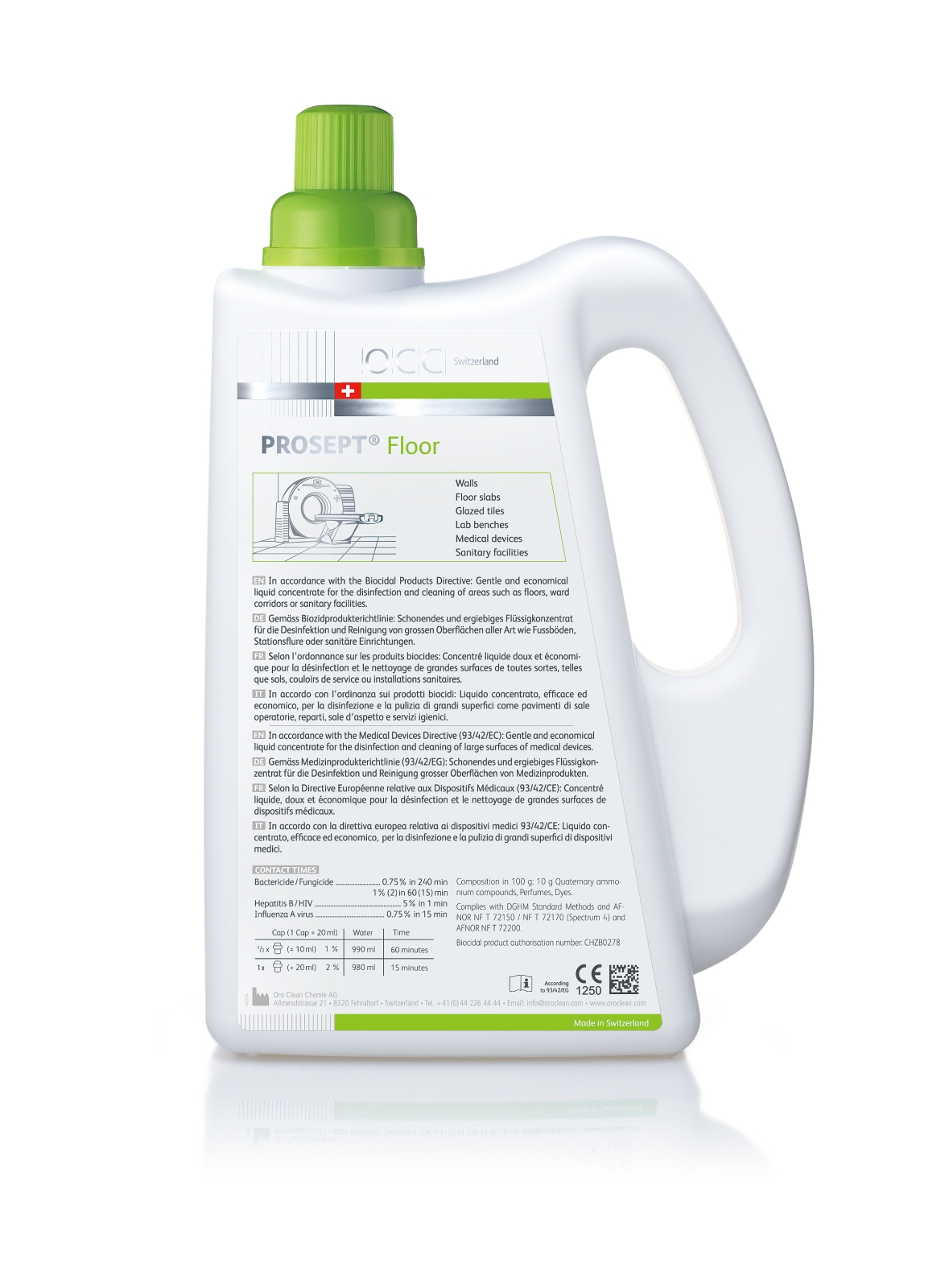 Preparaty myjące do powierzchni ponad podłogowych OCC Switzerland PROSEPT Floor