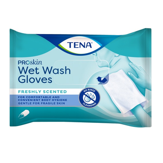 Rękawice i myjki do mycia ciała pacjenta Tena Wet Wash Gloves