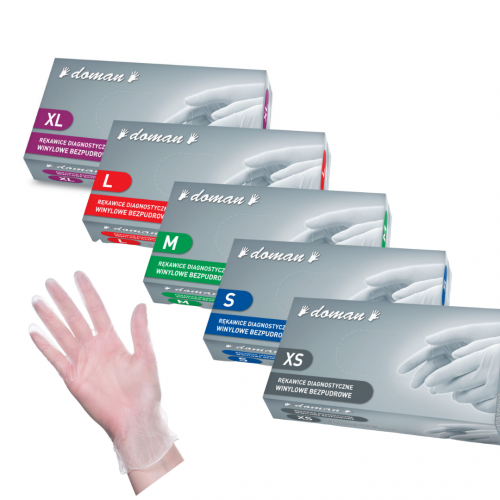 Rękawice medyczne Doman winylowe bezpudrowe Doman
