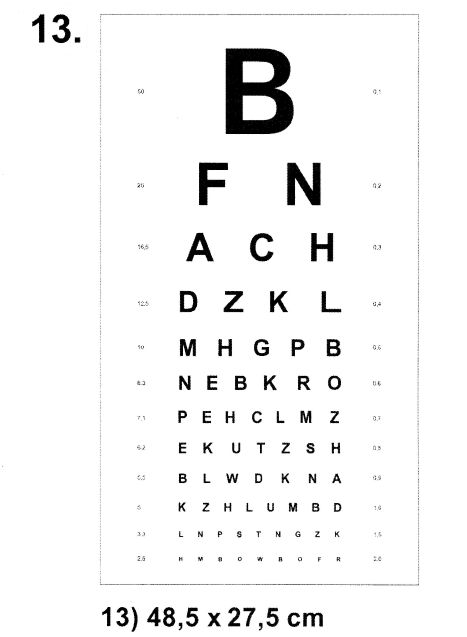 Tablice okulistyczne do badania ostrości wzroku Sprzęt optyczny i medyczny Tablice do dali 13