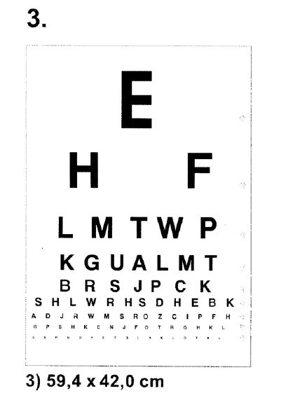 Tablice okulistyczne do badania ostrości wzroku Sprzęt optyczny i medyczny Tablice do dali 3