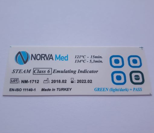 Testy chemiczne do sterylizacji parowej Norva Med samoprzylepne klasa VI