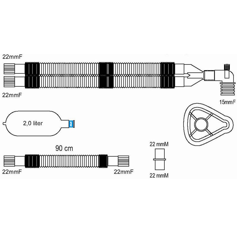 Układy oddechowe do aparatów do znieczulenia Altera Altech rozciągliwy z gałęzią, workiem i maską