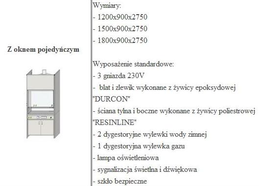 Dygestoria i wyciągi laboratoryjne B/D Dygestoria laboratoryjne