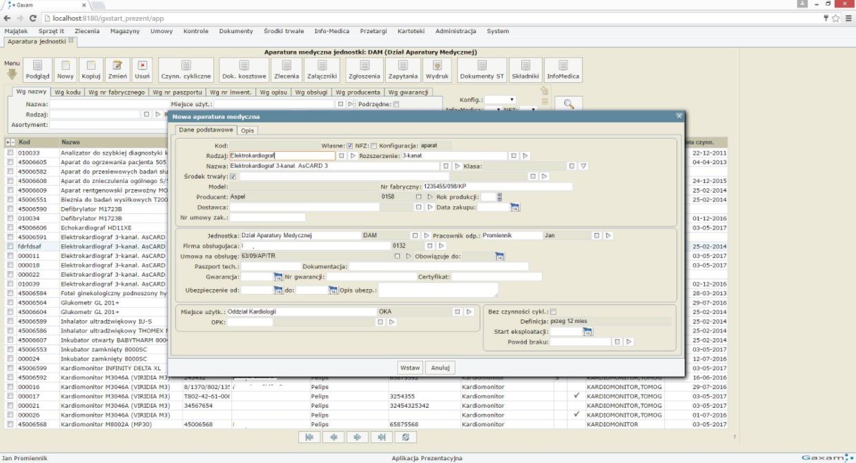 Elektroniczny paszport techniczny sprzętu medycznego Gaxam gxAparatura