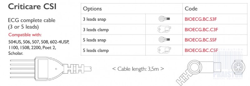 Kable do aparatów EKG Biogenesis Do Criticare CSI BIOECG