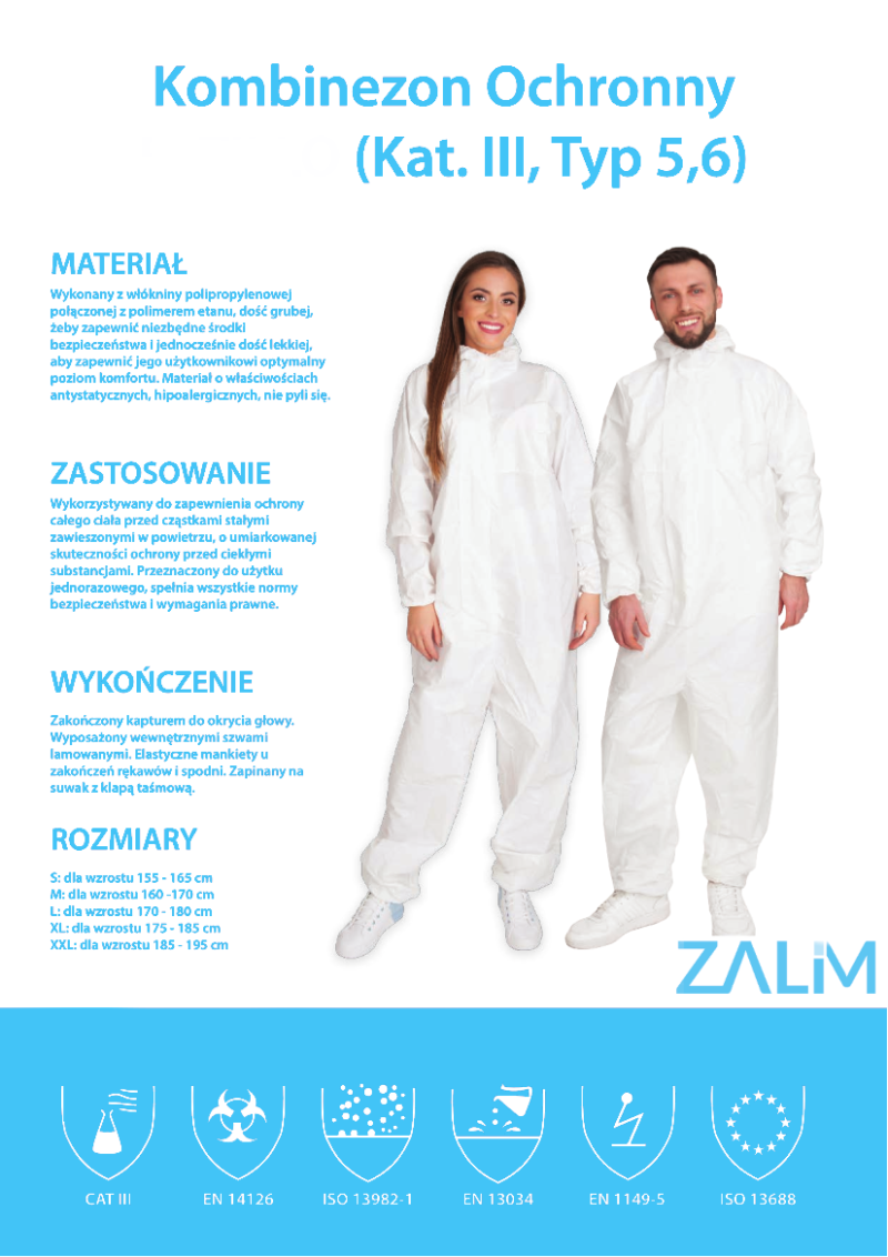 Kombinezony ochronne jednorazowe B/D Kat. III, Typ 5,6