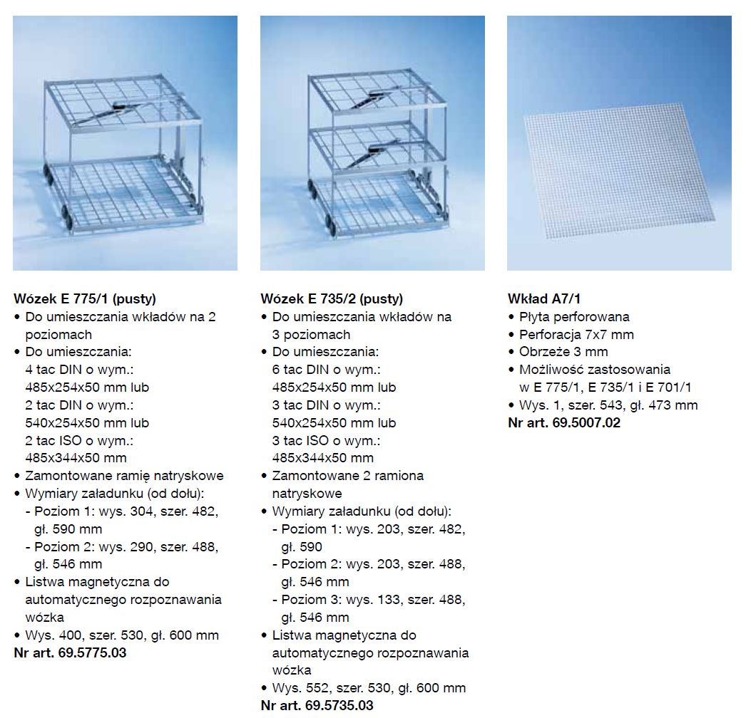 Kosze wsadowe i wózki do myjni medycznych Miele G 7825, G 7826