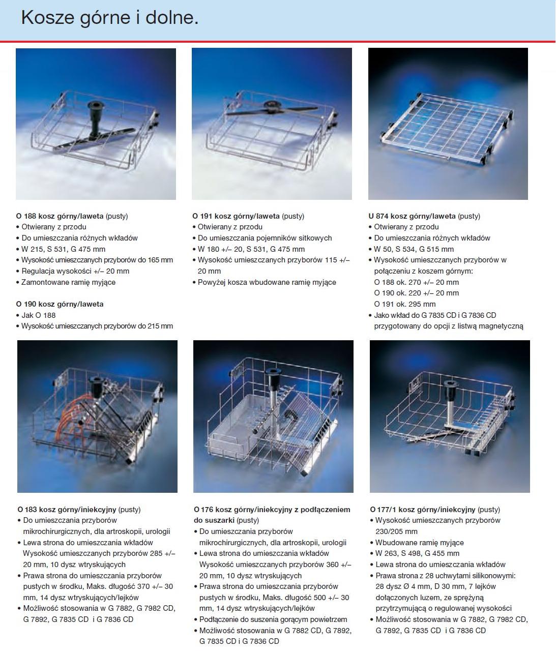 Kosze wsadowe i wózki do myjni medycznych Miele G 7882, G 7892, G 7835 CD, G 7836 CD