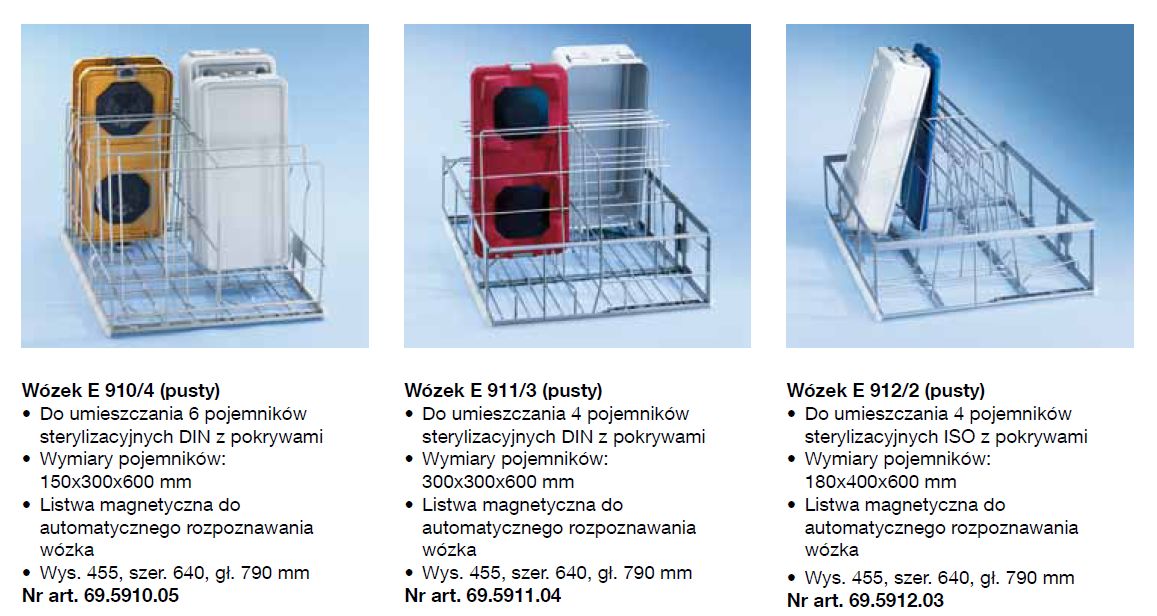 Kosze wsadowe i wózki do myjni medycznych Miele PG 8527, PG 8528