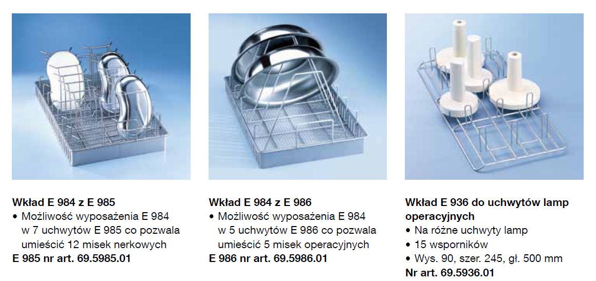 Kosze wsadowe i wózki do myjni medycznych Miele PG 8527, PG 8528