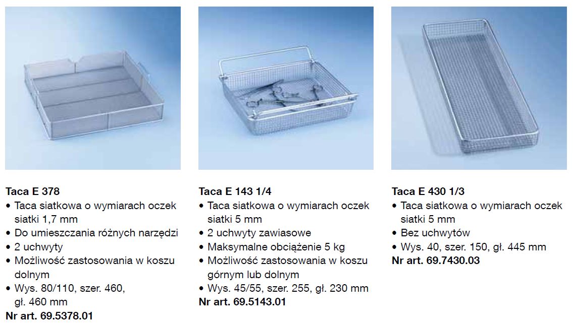 Kosze wsadowe i wózki do myjni medycznych Miele PG 8527, PG 8528