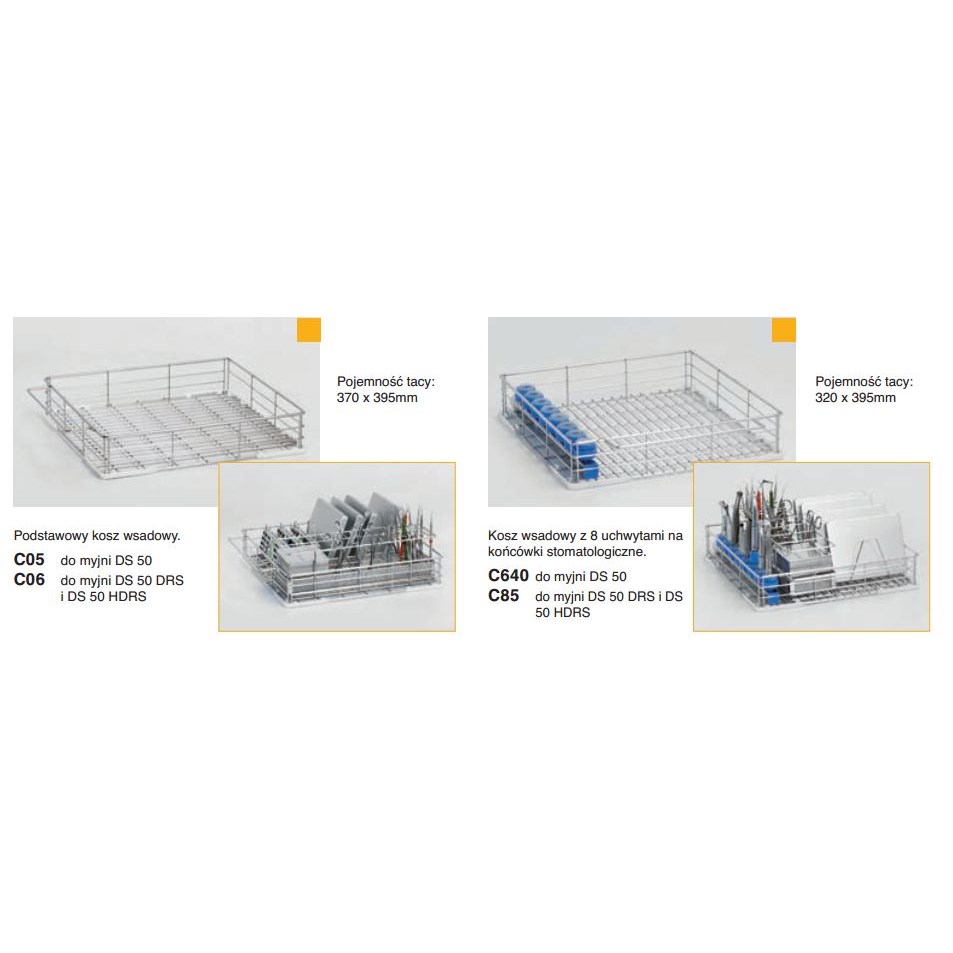 Kosze wsadowe i wózki do myjni medycznych Steelco DS 50, DS 50 DRS