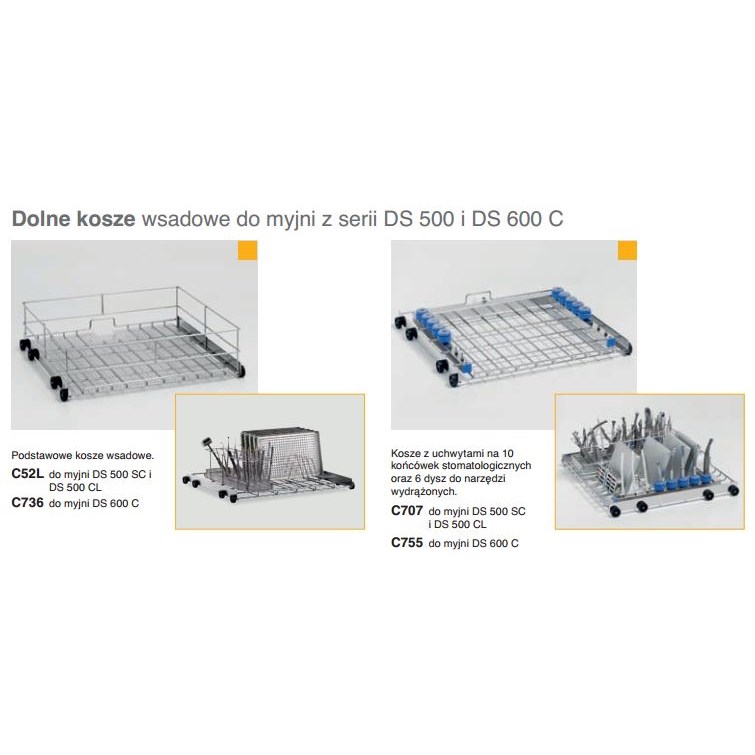 Kosze wsadowe i wózki do myjni medycznych Steelco DS 500, DS 600 C