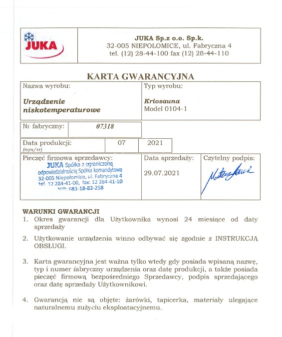 Kriokomory używane JUKA Kriokomora Juka używana