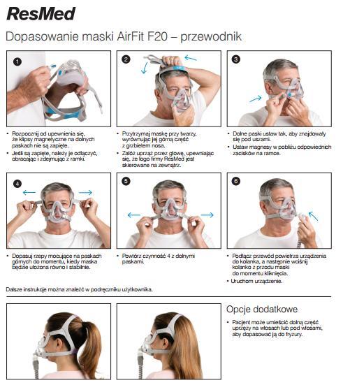 Maski do aparatów do bezdechu sennego i nieinwazyjnej wentylacji RESMED AirFit F20