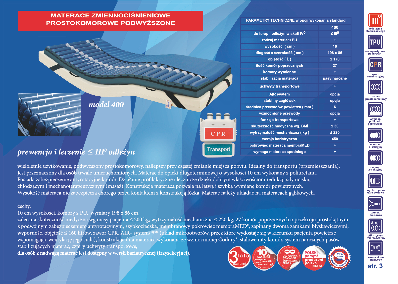 Materace przeciwodleżynowe zmiennociśnieniowe Revita 400 Dyna