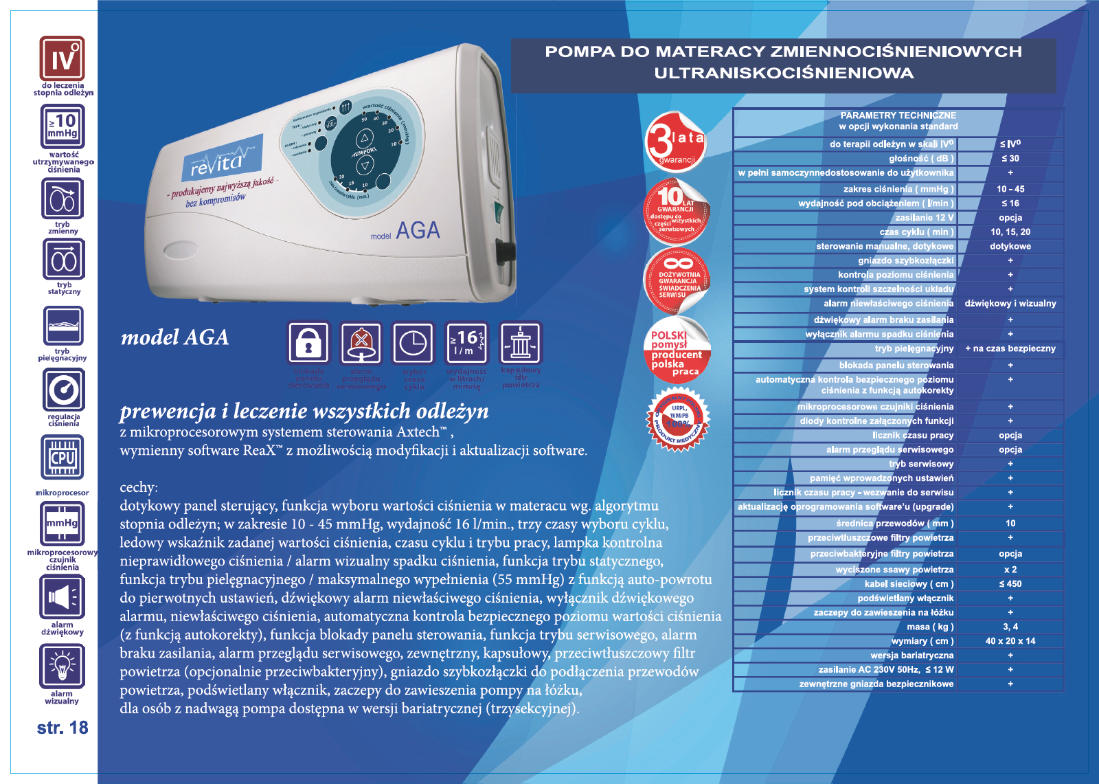 Materace przeciwodleżynowe zmiennociśnieniowe Revita 800 Aga