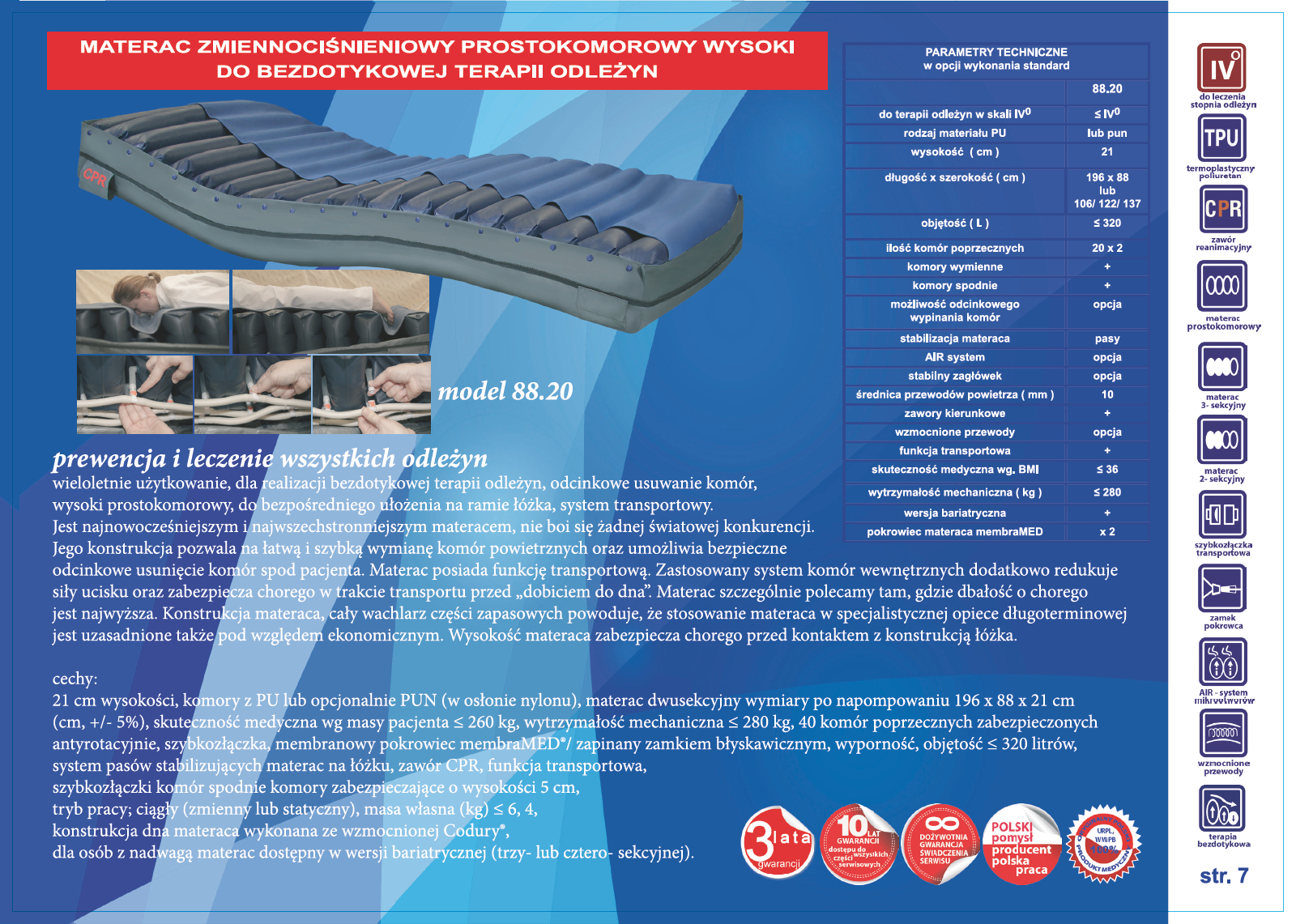 Materace przeciwodleżynowe zmiennociśnieniowe Revita 88 Ada