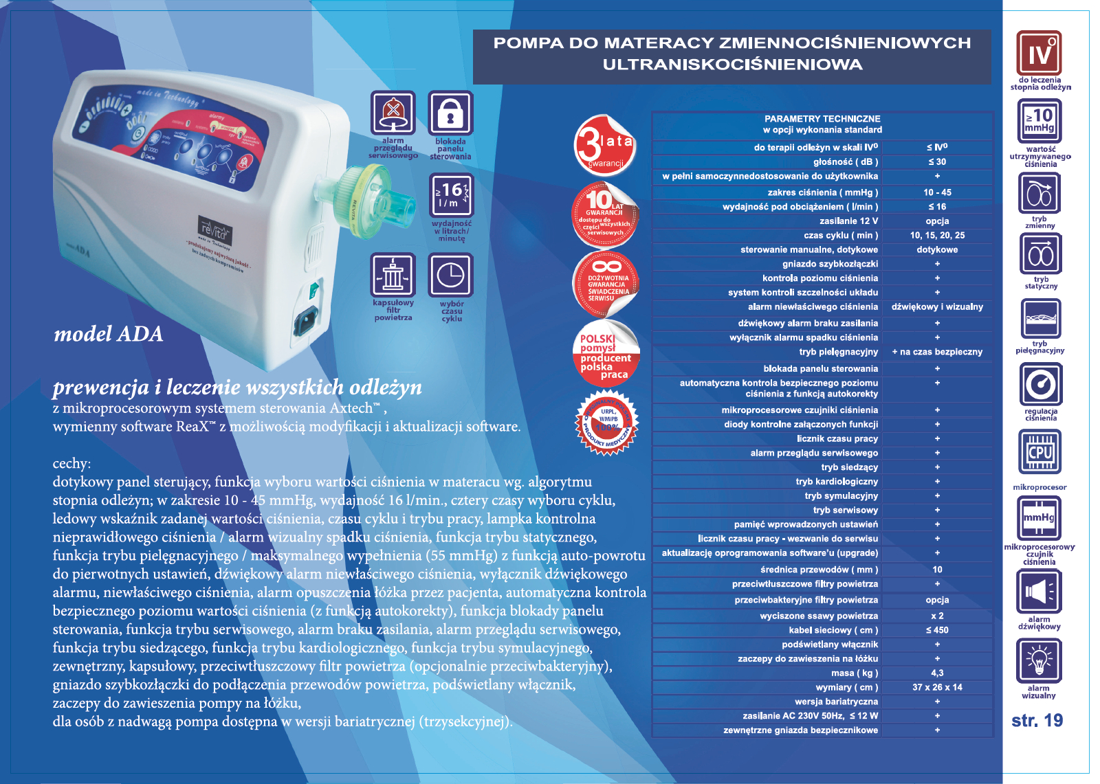 Materace przeciwodleżynowe zmiennociśnieniowe Revita 88 Ada