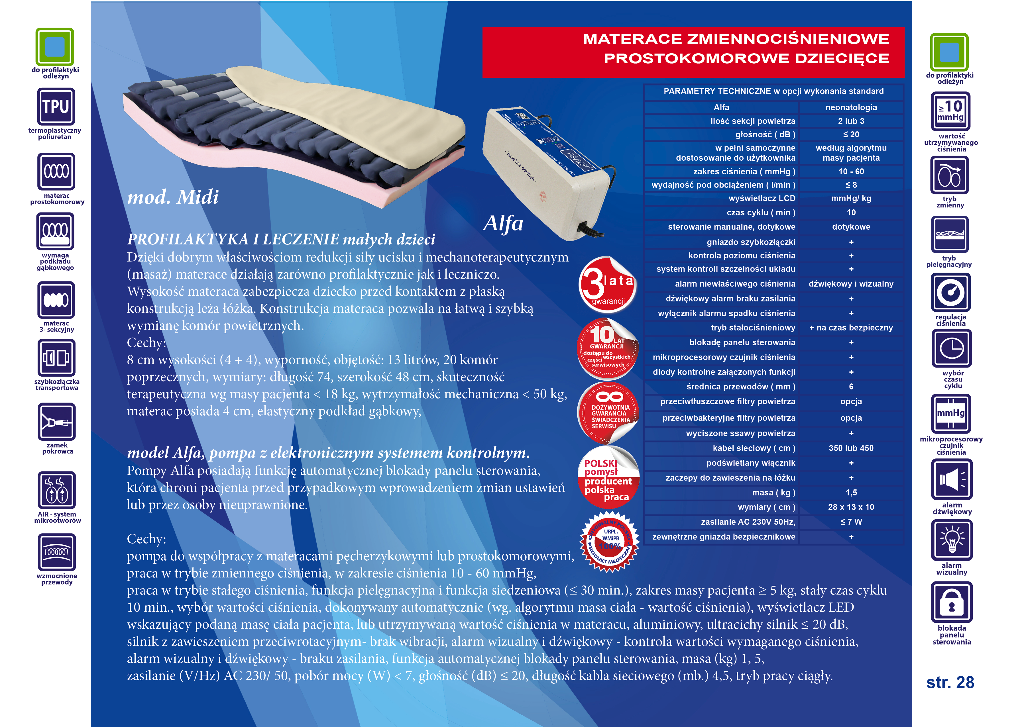 Materace przeciwodleżynowe zmiennociśnieniowe Revita Midi Alfa