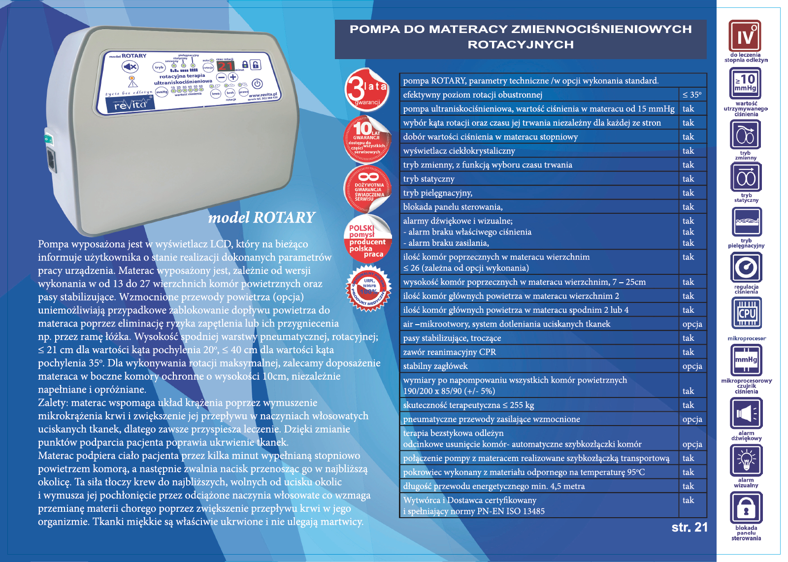 Materace przeciwodleżynowe zmiennociśnieniowe Revita ROTARY