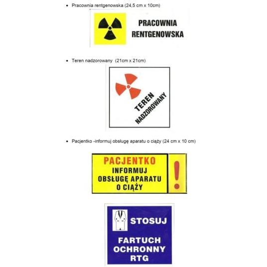 Naklejki i tabliczki do oznakowania pracowni RTG Centrum Ochrony Radiologicznej Komplet naklejek do pracowni RTG