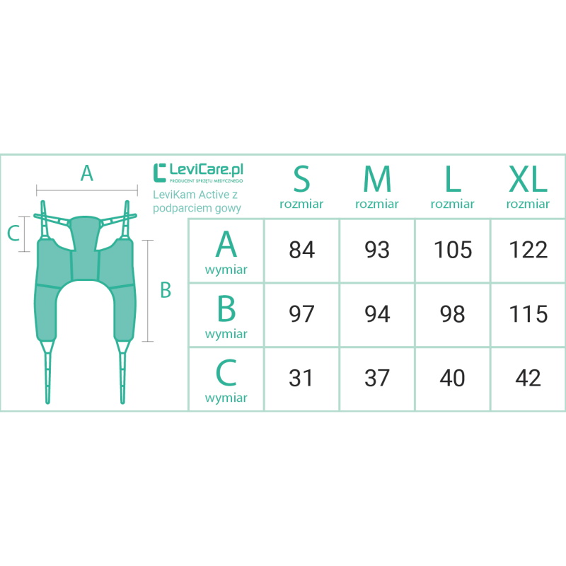 Nosidła do podnośników dla osób niepełnosprawnych LeviCare LeviKam Active z podparciem głowy