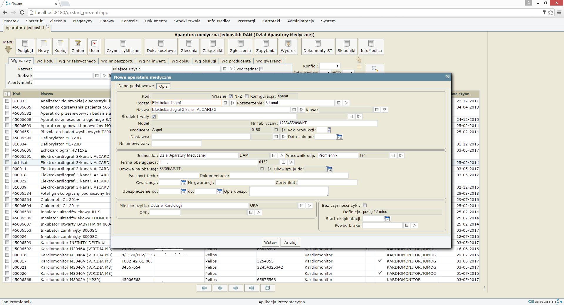 Oprogramowanie do zarządzania aparaturą medyczną Gaxam gxAparatura