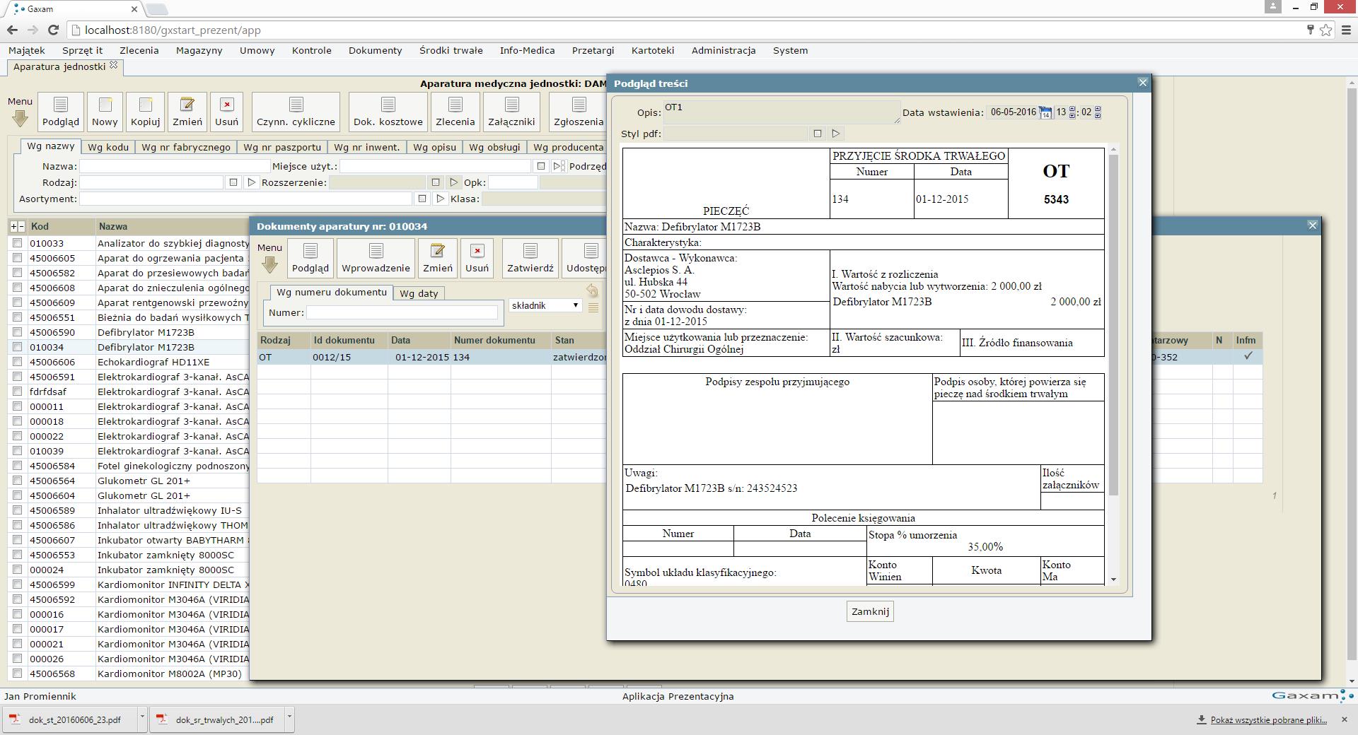Oprogramowanie do zarządzania aparaturą medyczną Gaxam gxAparatura