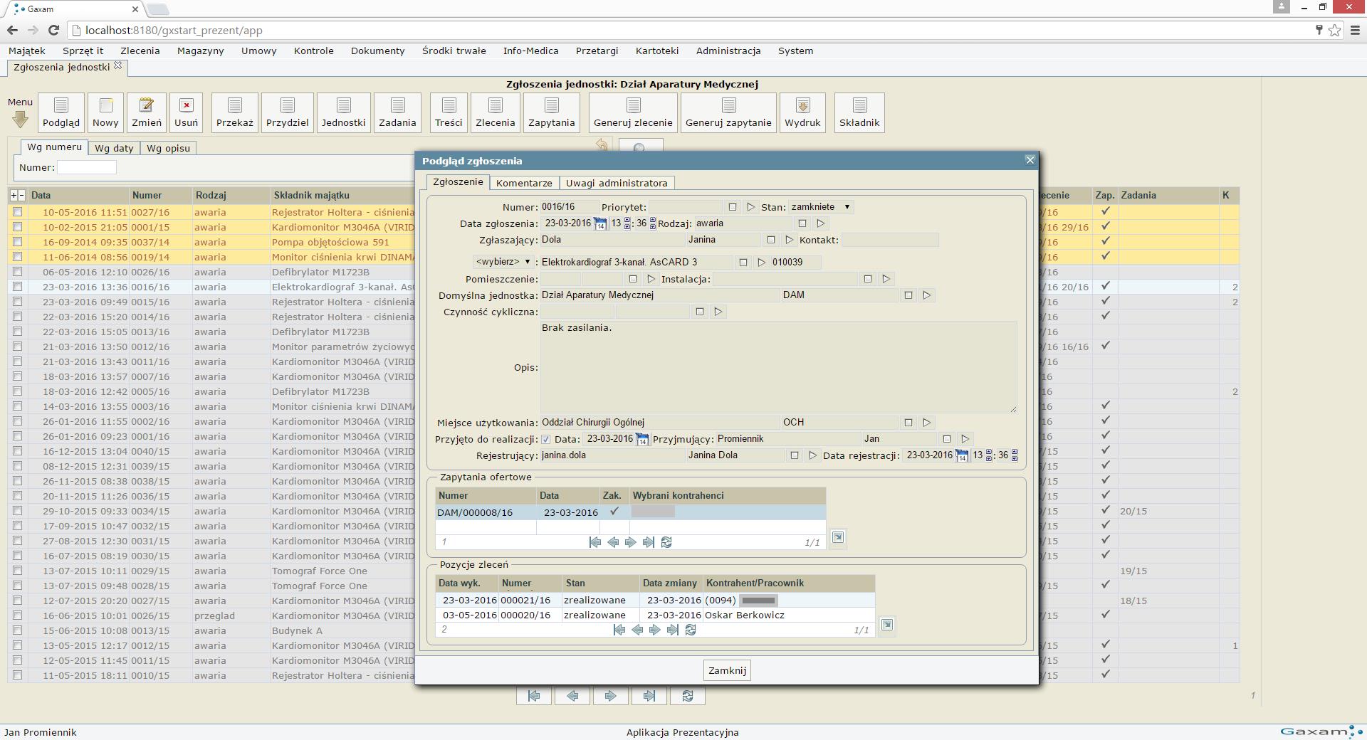 Oprogramowanie do zarządzania aparaturą medyczną Gaxam gxAparatura