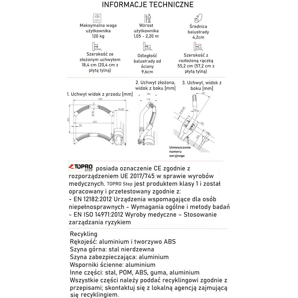 Poręcze do wchodzenia po schodach dla niepełnosprawnych TOPRO Step AssiStep