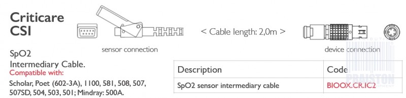 Przedłużacze do czujników SpO2 do kardiomonitorów Biogenesis Do Criticare CSI  DB9