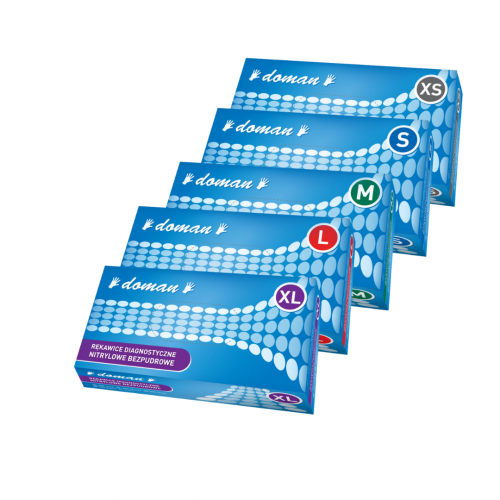 Rękawice medyczne Doman nitrylowe niebieskie XS, S, M, L, XL