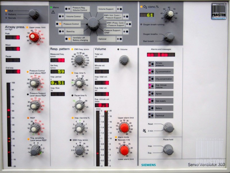 Respiratory stacjonarne dla dorosłych i dzieci używane B/D Siemens Servo Ventilator 300 - Praiston rekondycjonowany