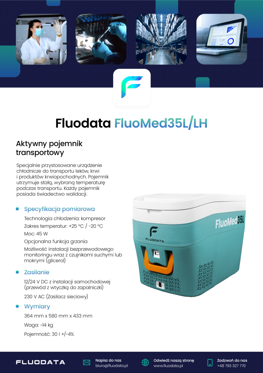 Specjalistyczne lodówki do transportu krwi, leków i szczepionek Fluodata FluoMed35L/LH