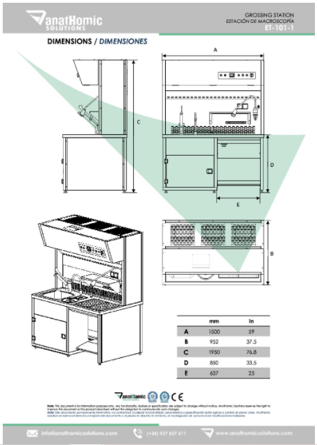 Stanowiska histopatologiczne (stoły formalinowe) AnatHomic Solutions ET-101-1 / ET-101-1-ELV