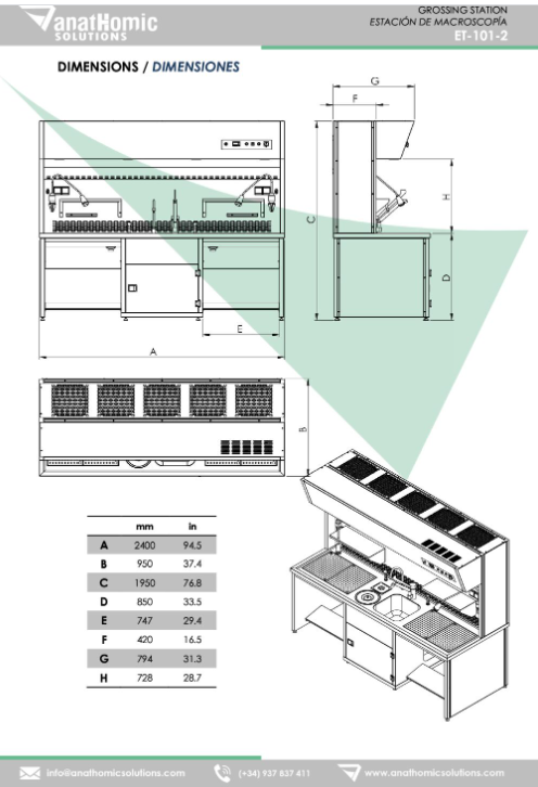 Stanowiska histopatologiczne (stoły formalinowe) AnatHomic Solutions ET-101-2