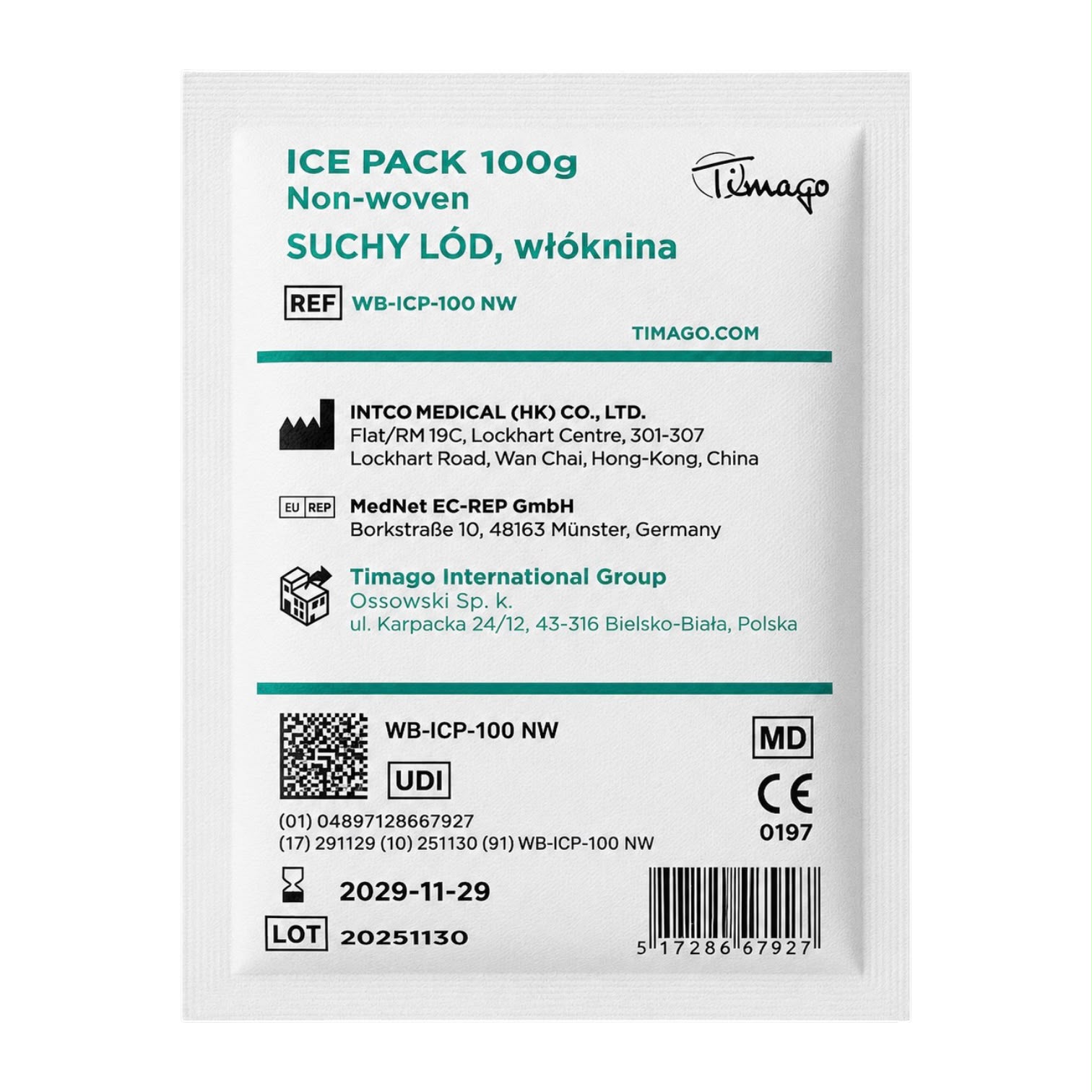 Suchy lód na kontuzje, stłuczenia, urazy Timago WB-ICP-100 NW